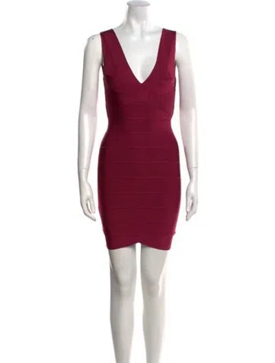 Pre-owned Herve Leger V-neck Mini Dress W/ Tags In Burgundy