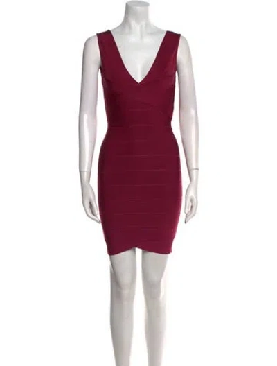 Pre-owned Herve Leger V-neck Mini Dress W/ Tags In Burgundy