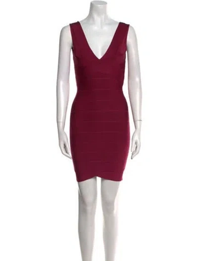 Pre-owned Herve Leger V-neck Mini Dress W/ Tags In Burgundy