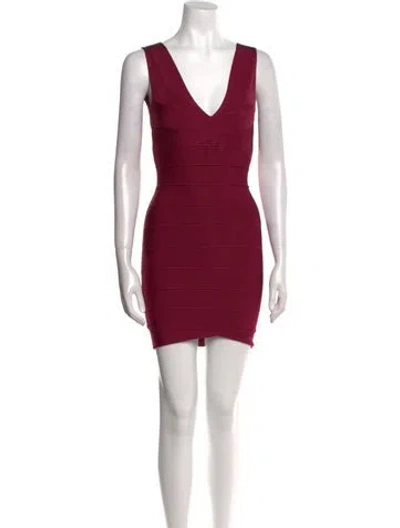 Pre-owned Herve Leger V-neck Mini Dress W/ Tags In Burgundy