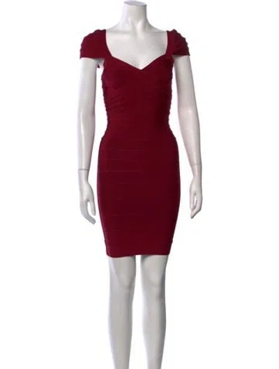 Pre-owned Herve Leger V-neck Mini Dress W/ Tags In Burgundy