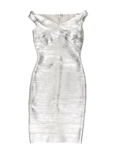 Pre-owned Herve Leger V-neck Mini Dress W/ Tags In Gray