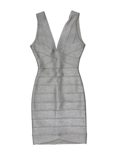 Pre-owned Herve Leger V-neck Mini Dress W/ Tags In Gray