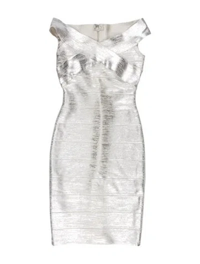 Pre-owned Herve Leger V-neck Mini Dress W/ Tags In Gray