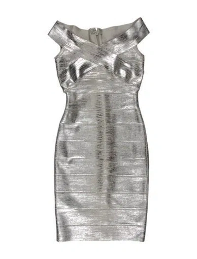 Pre-owned Herve Leger V-neck Mini Dress W/ Tags In Gray