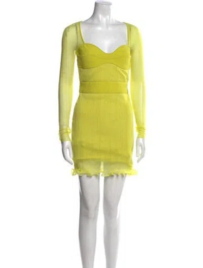 Pre-owned Herve Leger V-neck Mini Dress W/ Tags In Green