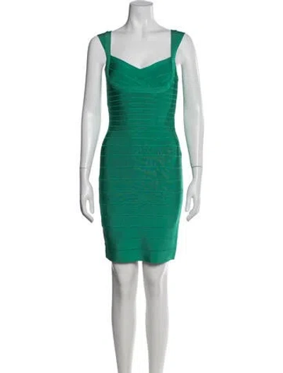 Pre-owned Herve Leger V-neck Mini Dress W/ Tags In Green