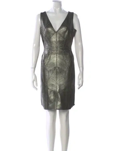 Pre-owned Herve Leger V-neck Mini Dress W/ Tags In Green