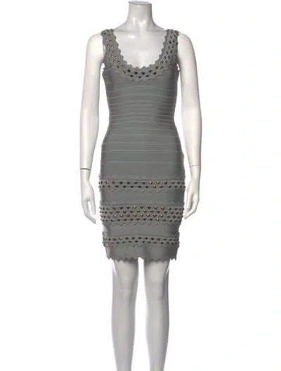 Pre-owned Herve Leger V-neck Mini Dress W/ Tags In Grey