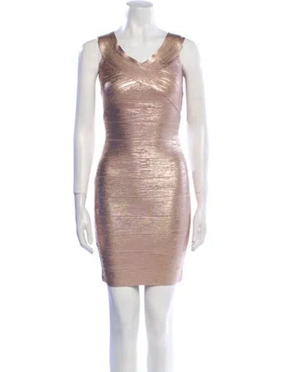 Pre-owned Herve Leger V-neck Mini Dress W/ Tags In Neutral