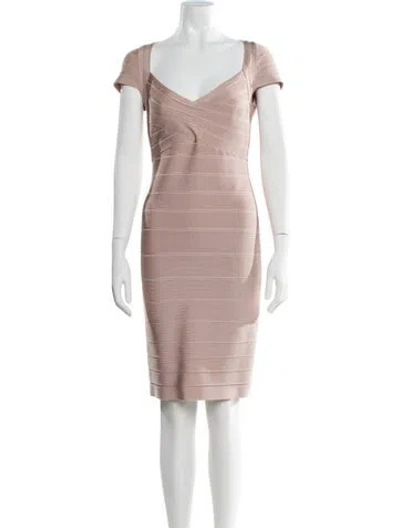 Pre-owned Herve Leger V-neck Mini Dress W/ Tags In Neutral