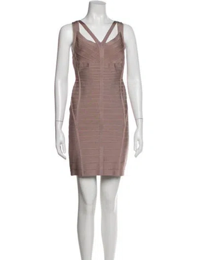 Pre-owned Herve Leger V-neck Mini Dress W/ Tags In Neutral