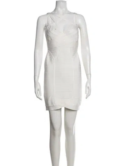 Pre-owned Herve Leger V-neck Mini Dress W/ Tags In Neutral