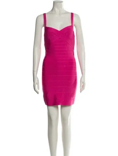 Pre-owned Herve Leger V-neck Mini Dress W/ Tags In Pink