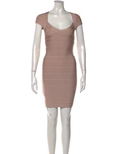 Pre-owned Herve Leger V-neck Mini Dress W/ Tags In Pink