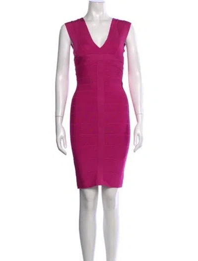 Pre-owned Herve Leger V-neck Mini Dress W/ Tags In Pink