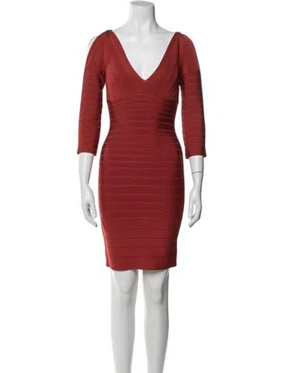 Pre-owned Herve Leger V-neck Mini Dress W/ Tags In Red