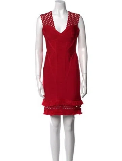 Pre-owned Herve Leger V-neck Mini Dress W/ Tags In Red