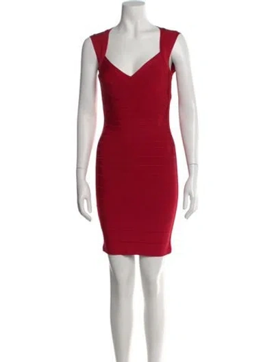 Pre-owned Herve Leger V-neck Mini Dress W/ Tags In Red