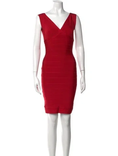 Pre-owned Herve Leger V-neck Mini Dress W/ Tags In Red