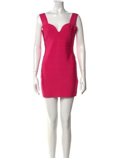 Pre-owned Herve Leger V-neck Mini Dress W/ Tags In Red