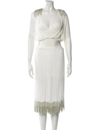 Pre-owned Herve Leger V-neck Mini Dress W/ Tags In White