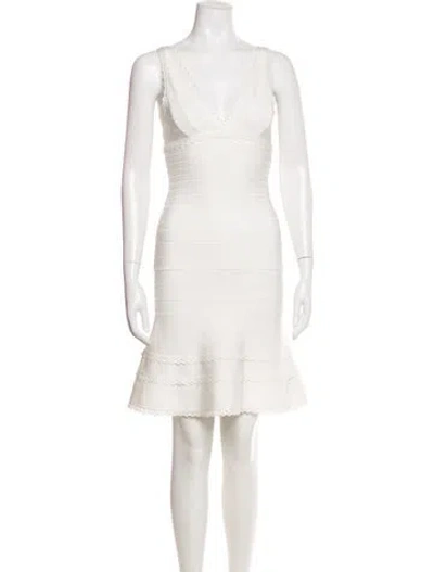 Pre-owned Herve Leger V-neck Mini Dress W/ Tags In White