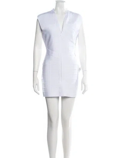 Pre-owned Herve Leger V-neck Mini Dress W/ Tags In White