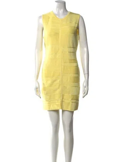 Pre-owned Herve Leger V-neck Mini Dress W/ Tags In Yellow