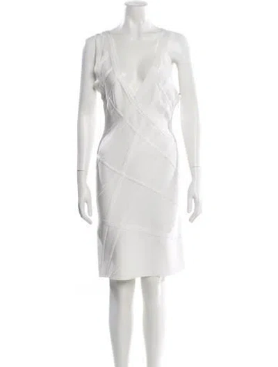 Pre-owned Herve Leger V-neck Mini Dress In White