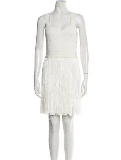 Pre-owned Herve Leger V-neck Mini Dress In White