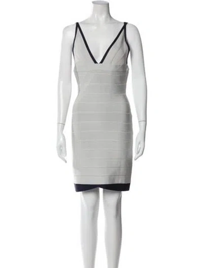 Pre-owned Herve Leger V-neck Mini Dress In White
