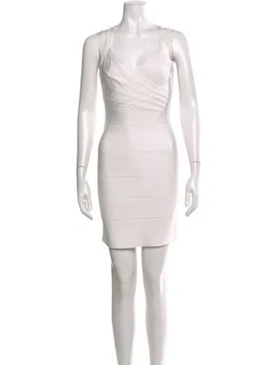 Pre-owned Herve Leger V-neck Mini Dress In White