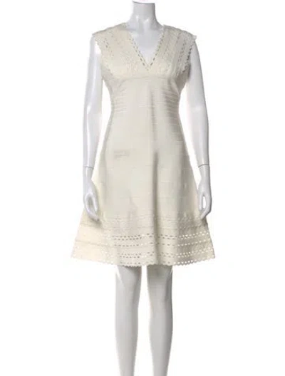 Pre-owned Herve Leger V-neck Mini Dress In White