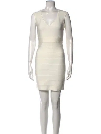 Pre-owned Herve Leger V-neck Mini Dress In White