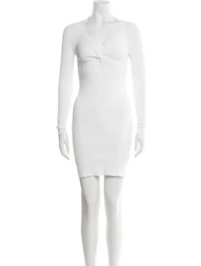 Pre-owned Herve Leger V-neck Mini Dress In White