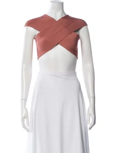 Pre-owned Herve Leger V-neck Short Sleeve Crop Top In Multicolor