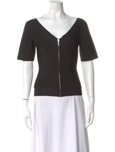 Pre-owned Herve Leger V-neck Short Sleeve Top In Black