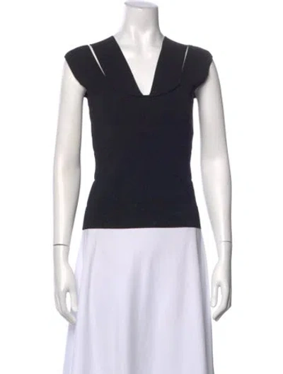 Pre-owned Herve Leger V-neck Short Sleeve Top In Black