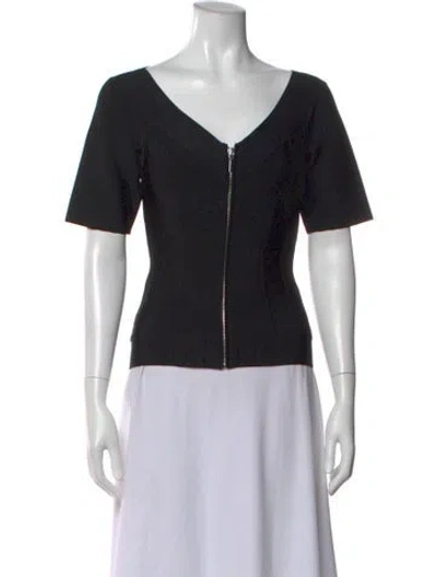 Pre-owned Herve Leger V-neck Short Sleeve Top In Black