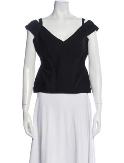 Pre-owned Herve Leger V-neck Short Sleeve Top In Black