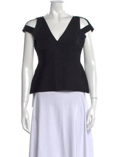 Pre-owned Herve Leger V-neck Short Sleeve Top In Blue