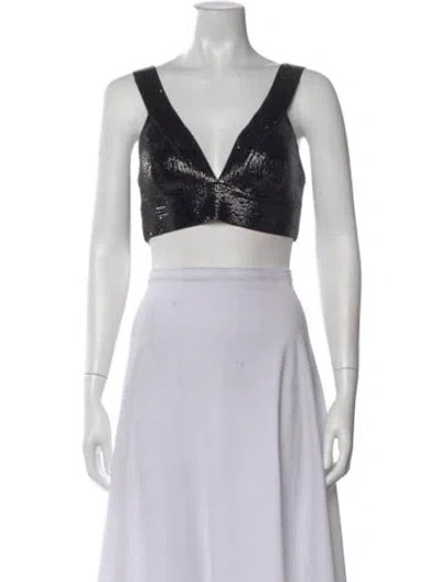 Pre-owned Herve Leger V-neck Sleeveless Crop Top In Gray