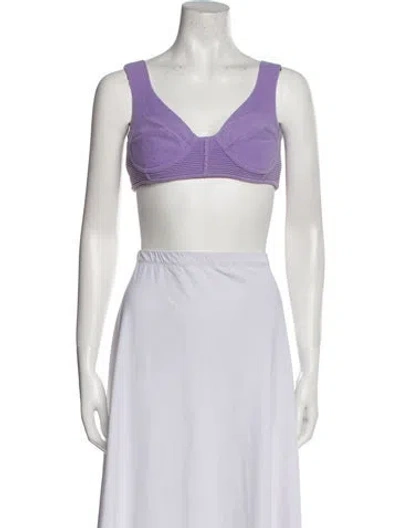 Pre-owned Herve Leger V-neck Sleeveless Crop Top In Purple
