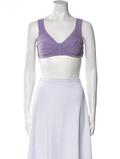 Pre-owned Herve Leger V-neck Sleeveless Crop Top In Purple