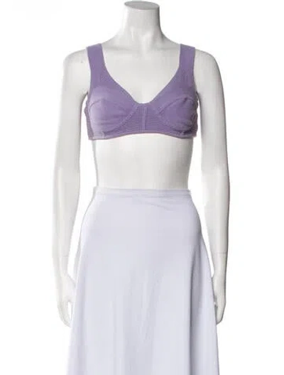 Pre-owned Herve Leger V-neck Sleeveless Crop Top In Purple