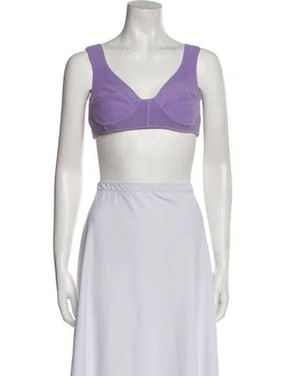 Pre-owned Herve Leger V-neck Sleeveless Crop Top In Purple