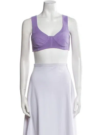 Pre-owned Herve Leger V-neck Sleeveless Crop Top In Purple