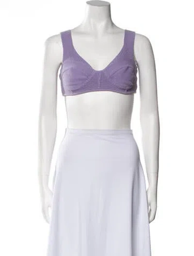 Pre-owned Herve Leger V-neck Sleeveless Crop Top In Purple