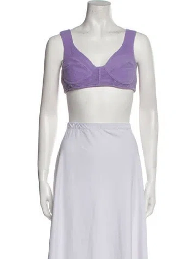 Pre-owned Herve Leger V-neck Sleeveless Crop Top In Purple